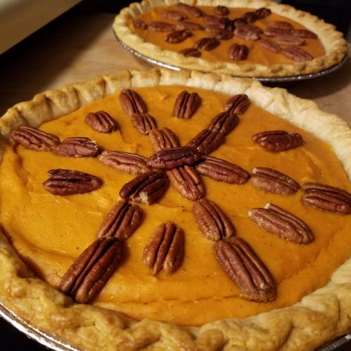 Silky Sweet Potato Pie Topped with Pecans