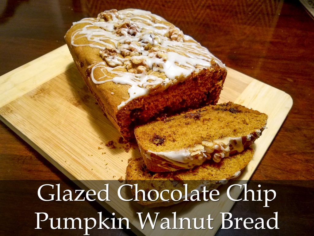 Glazed Chocolate Chip Pumpkin Walnut Bread
