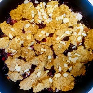 Triple Berry Cobbler Topped with Almonds