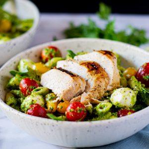 Chicken Caprese Pasta with Magic Green Sauce