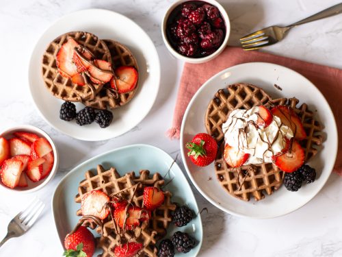 Chocolate Strawberry Waffles with Blackberry Compote