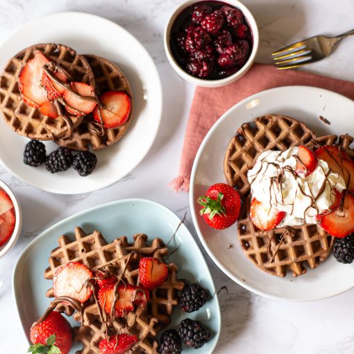 Chocolate Strawberry Waffles with Blackberry Compote