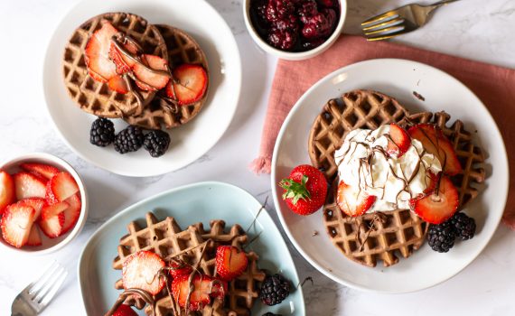 Chocolate Strawberry Waffles with Blackberry Compote