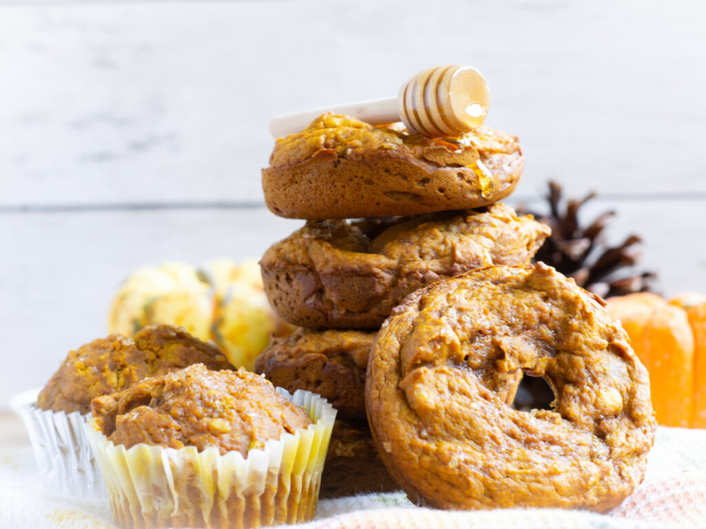 Pumpkin Donuts and Muffins with Honey Dripping