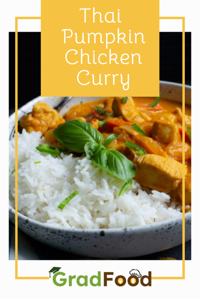 Close up of Thai Pumpkin Chicken Curry Pinterest Post