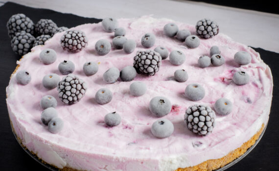 Close up shot of Icelandic Skyr Cake with berries