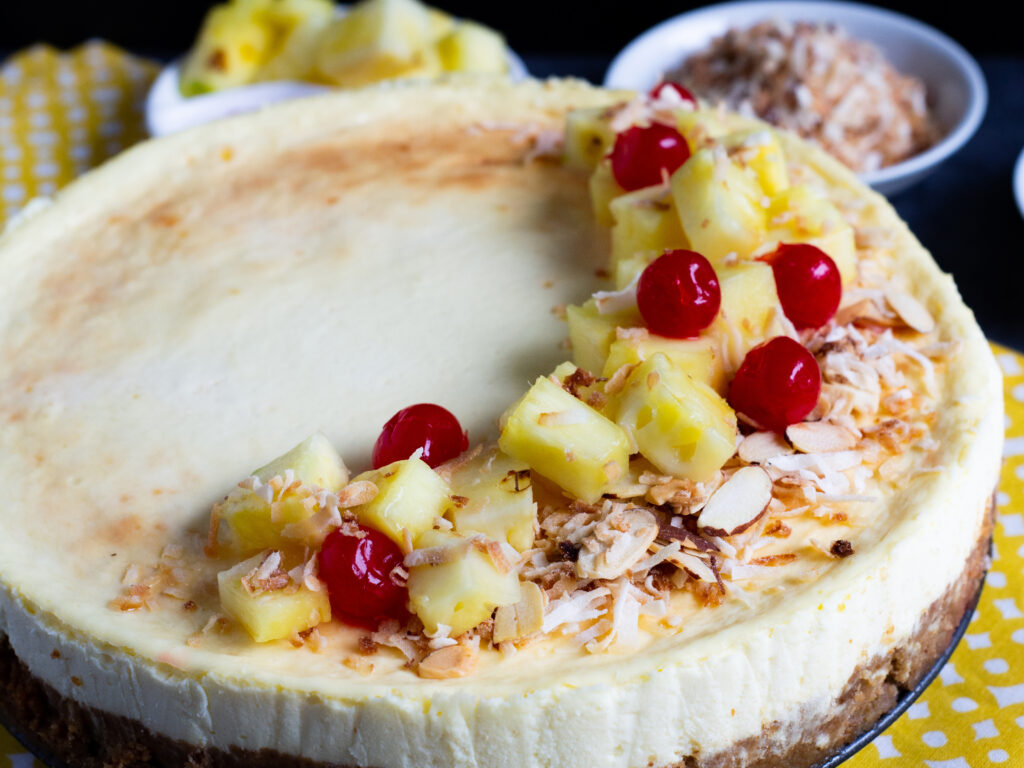 Full view of a Pineapple Coconut Cheesecake