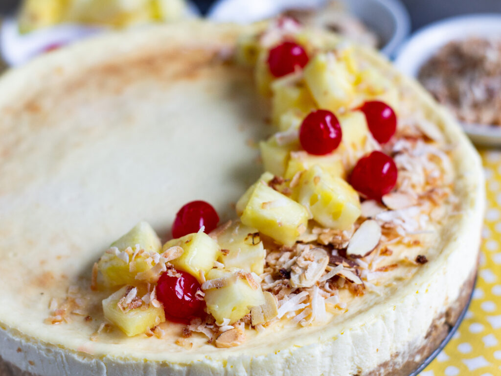 Zoomed in on a Pineapple Coconut Cheesecake